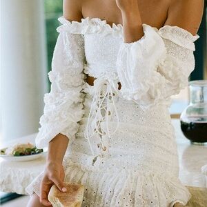Sabo White eyelet Lace-Up Mini Dress